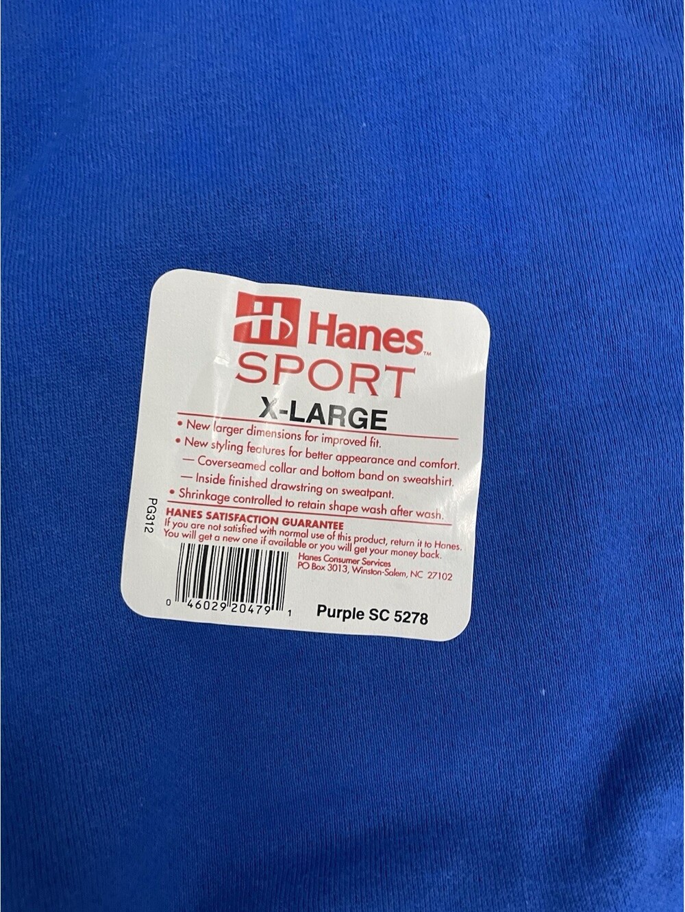 80s Vintage Hanes Sport Blank Blue Pullover Crewneck Sweatshirt XL With Tags - Picture 3 of 4